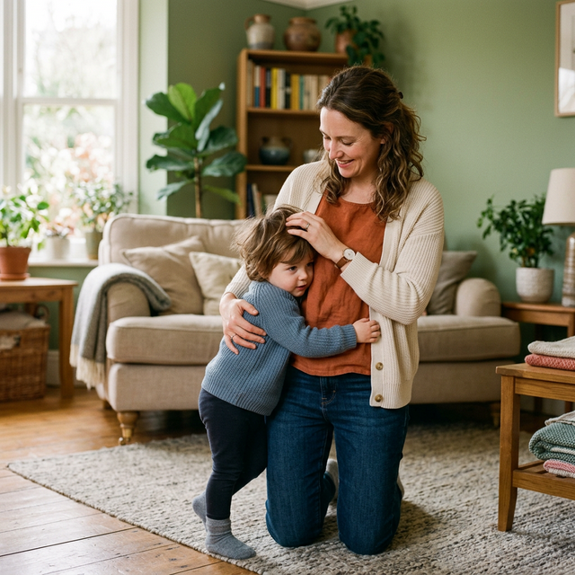 Annesine güvenle sarılan küçük çocuk - güvenli bağlanma