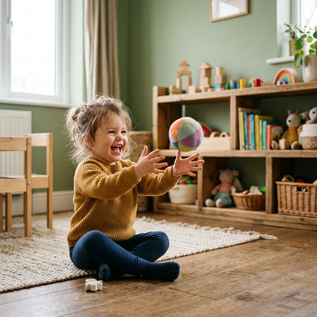 Oyun odasında neşeyle top fırlatan küçük çocuk - fırlatma davranışının gelişimsel önemi