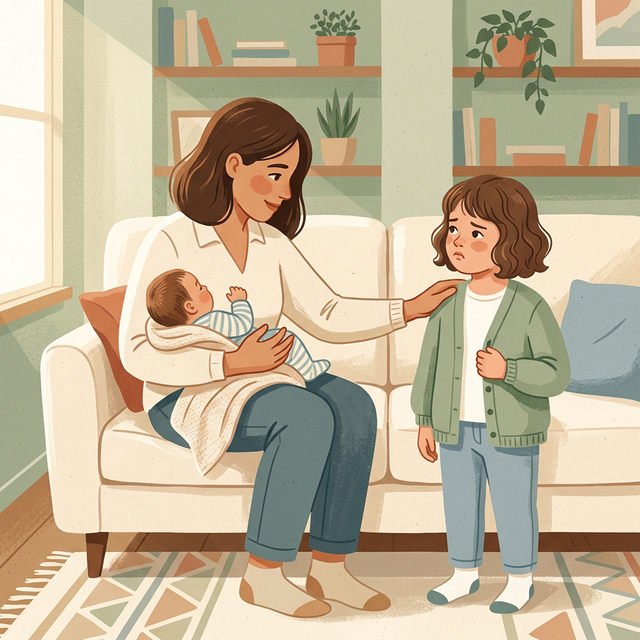 Kardeş kıskançlığı yaşayan üzgün çocuk profili